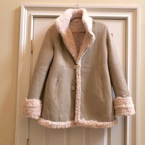 Women’s Taupe and Cream Genuine Shearling Reversible Coat Trim